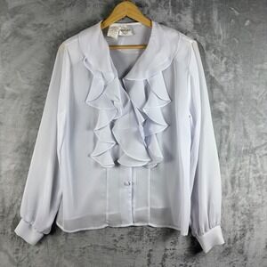 Vintage 80's Ruffle Blouse White Large Romantic Stevie Nicks Inspired Style